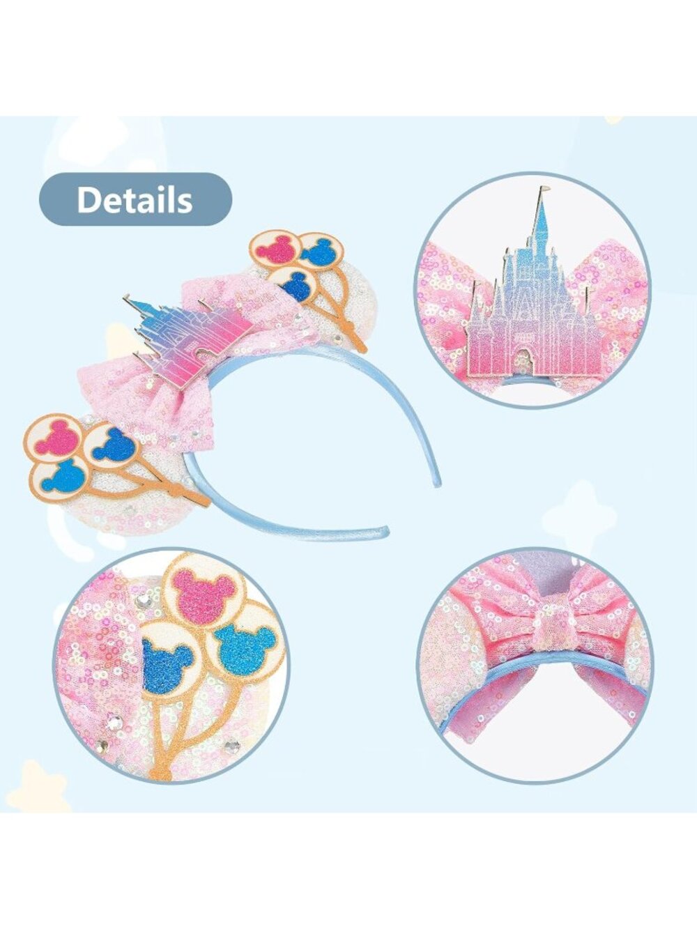 Kids Girls Castle Pink Mickey Mouse Costume Hair Headband for Cosplay - Picture 5 of 7